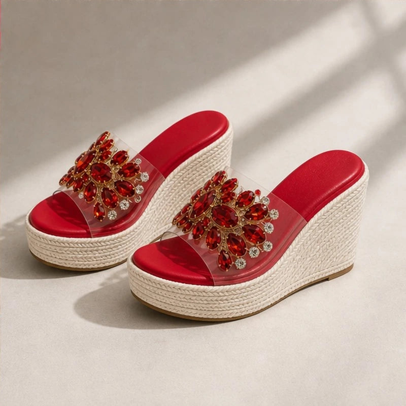 Antonella Crystal Floral Wedge - Red - women's wedge sandals - Brondals - Image 2