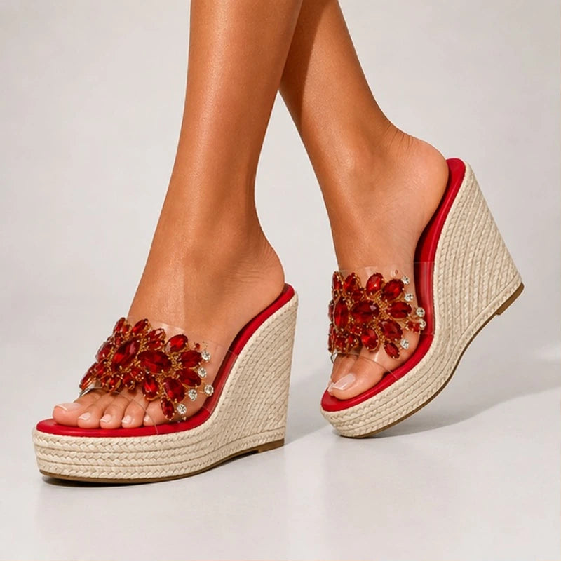 Antonella Crystal Floral Wedge - Red - wedge heels - Brondals - Image 3