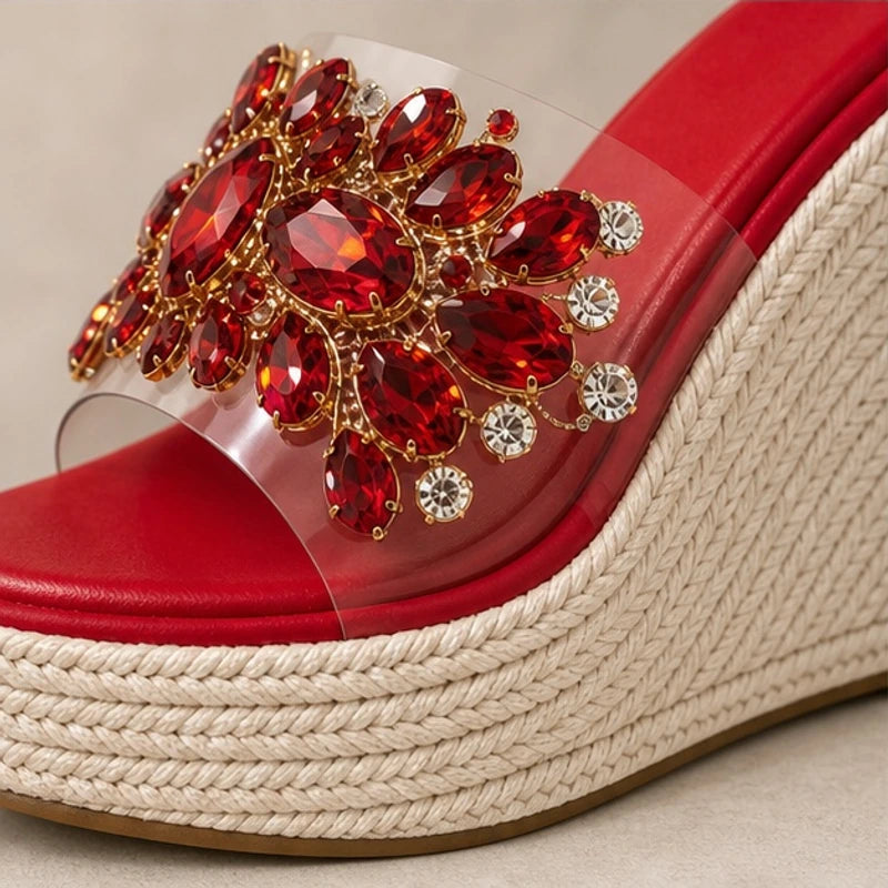 Antonella Crystal Floral Wedge - Red - Shoes - Brondals - Image 1