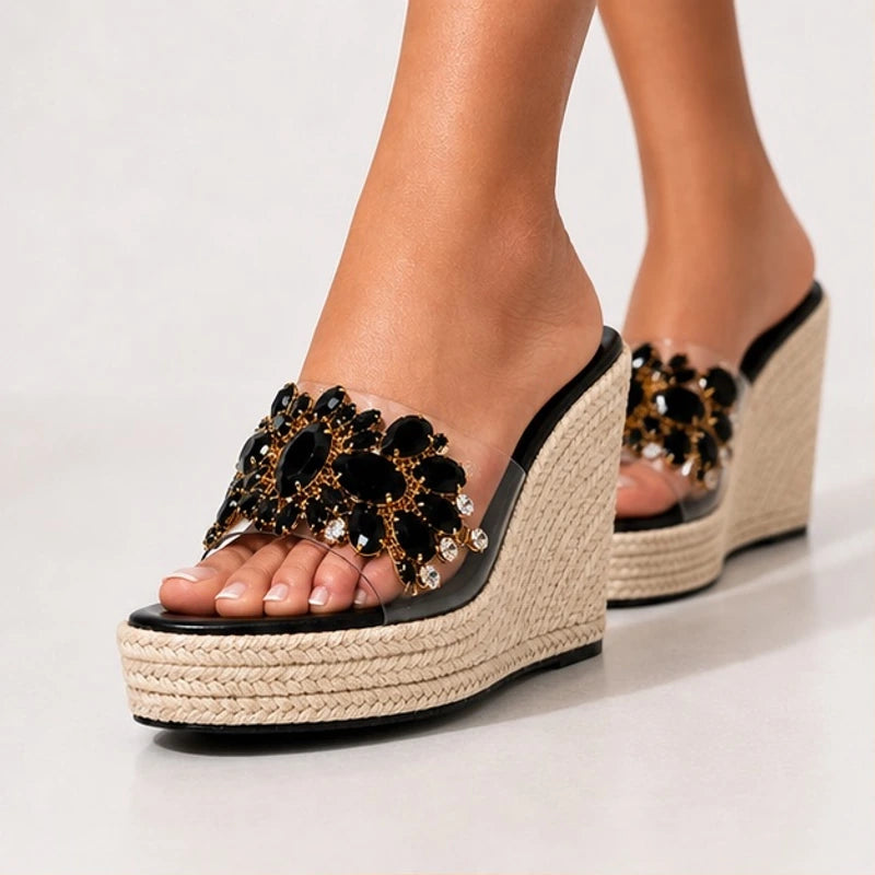 Antonella Crystal Floral Wedge - Black - wedge heels - Brondals - Image 3