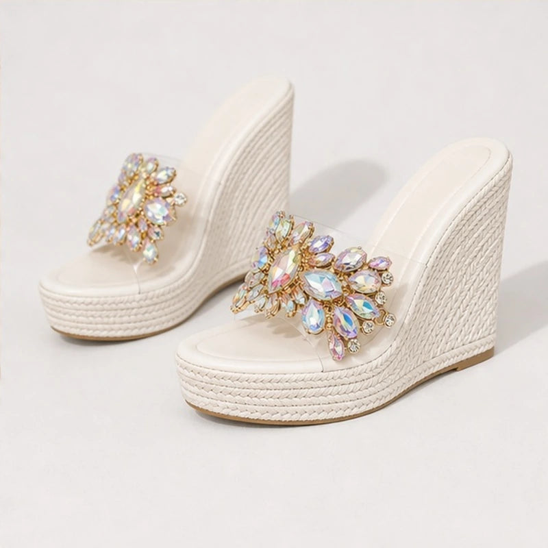 Antonella Crystal Floral Wedge - White - women's wedge sandals - Brondals - Image 2