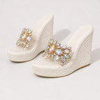 Antonella Crystal Floral Wedge - White - women's wedge sandals - Brondals - Image 2