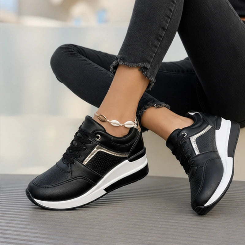 Aria Wedge Comfort Sneaker - Black - vegan leather - Brondals - Image 4