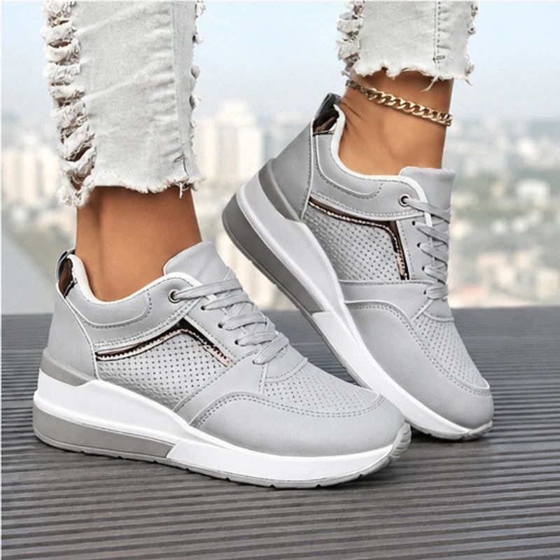 Aria Wedge Comfort Sneaker - Gray - vegan leather - Brondals - Image 4