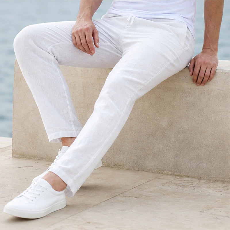 Arlington Lightweight Linen Trousers - White - linen trousers - Brondals - Image 3