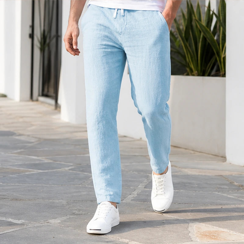 Arlington Lightweight Linen Trousers - Light Blue - cotton linen blend - Brondals - Image 4