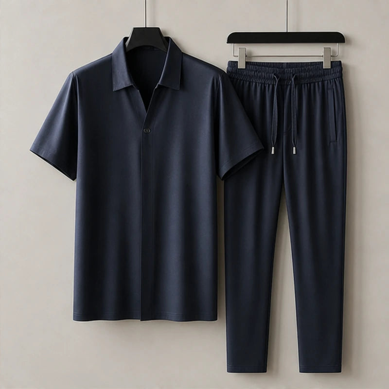 Atticus Mulberry Silk Pant Set - Navy Blue - Outfit Set - Brondals - Image 1