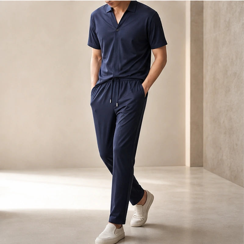 Atticus Mulberry Silk Pant Set - Navy Blue - silk set - Brondals - Image 3