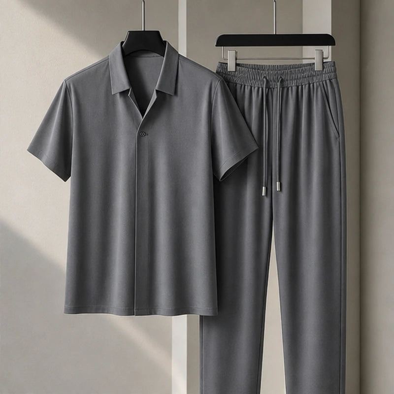Atticus Mulberry Silk Pant Set - Gray - Outfit Set - Brondals - Image 1