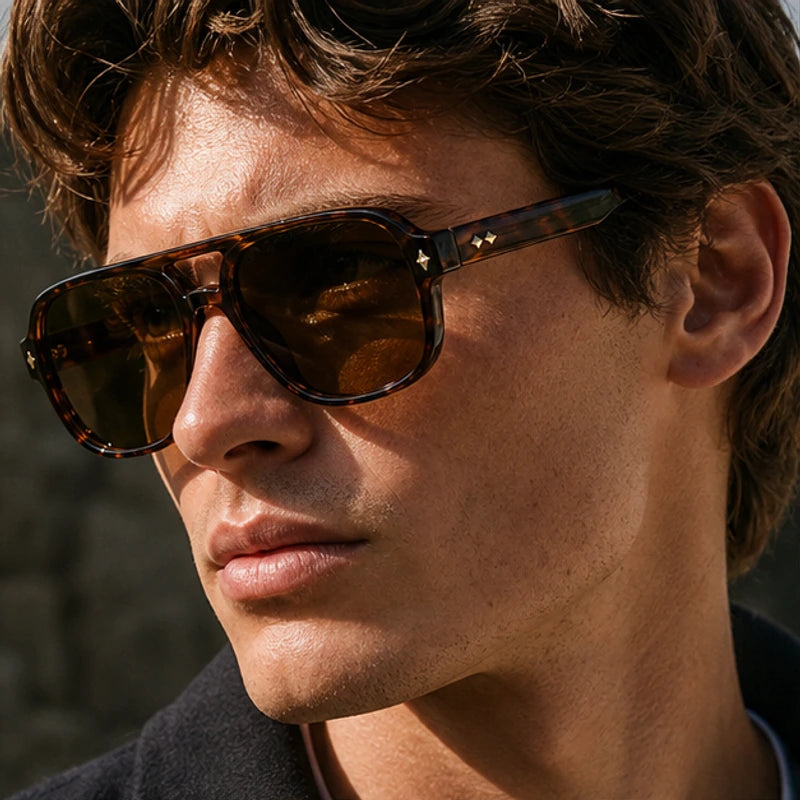 Palma Azure Aviator Sunglasses - Espresso Brown - double bridge - Brondals - Image 5