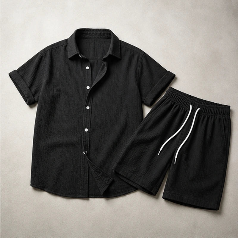 Balfour Linen Shorts Set - Black - Outfit Set - Brondals - Image 1