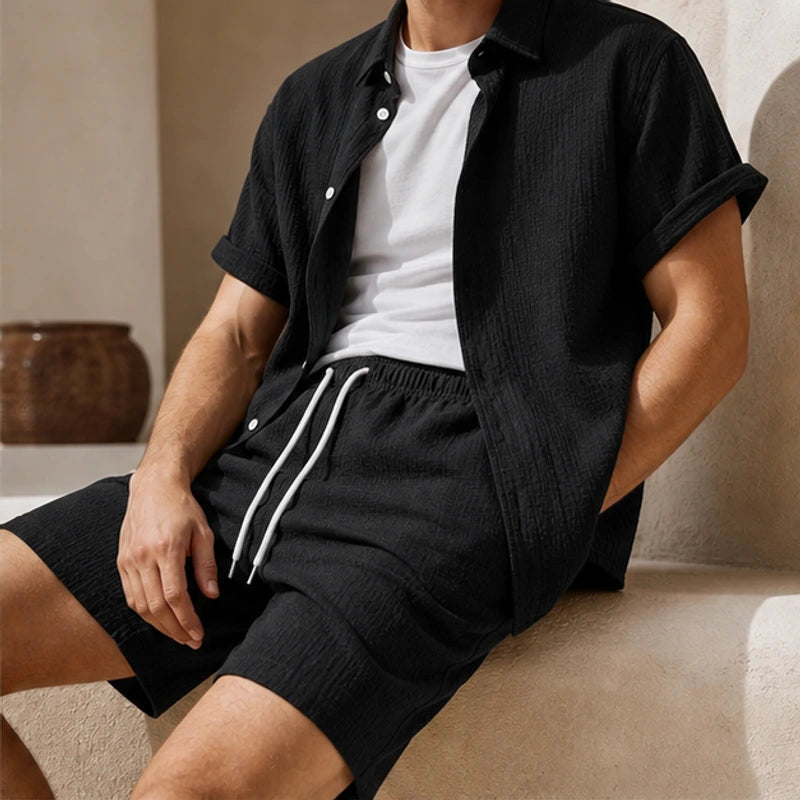 Balfour Linen Shorts Set - Black - linen set - Brondals - Image 2