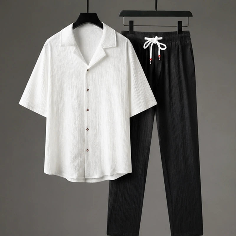 Blackwood Oversized Linen Set - White/Black - Outfit Set - Brondals - Image 1