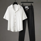 Blackwood Oversized Linen Set - White/Black - Outfit Set - Brondals - Image 1