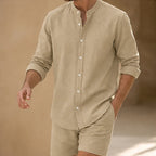 Bradford Relaxed Linen Shorts Set - Khaki - linen set - Brondals - Image 3