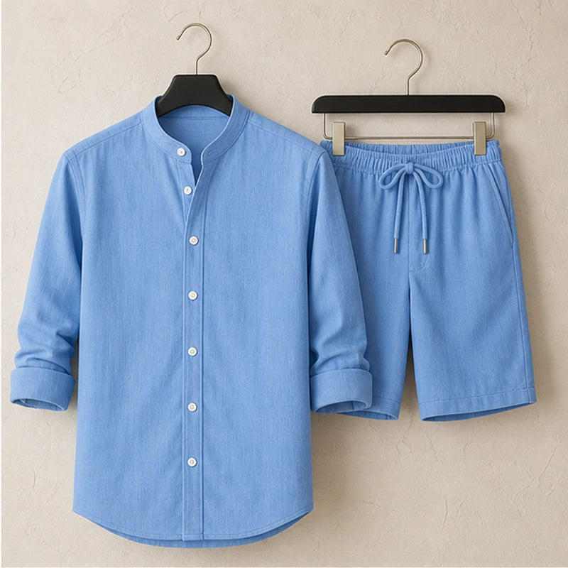 Bradford Relaxed Linen Shorts Set - Blue - Outfit Set - Brondals - Image 1