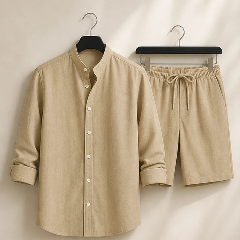 Bradford Relaxed Linen Shorts Set - Khaki - Outfit Set - Brondals - Image 1