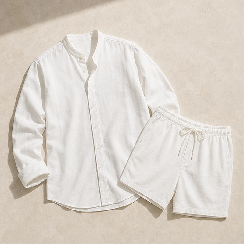 Bradford Relaxed Linen Shorts Set - White - Outfit Set - Brondals - Image 1