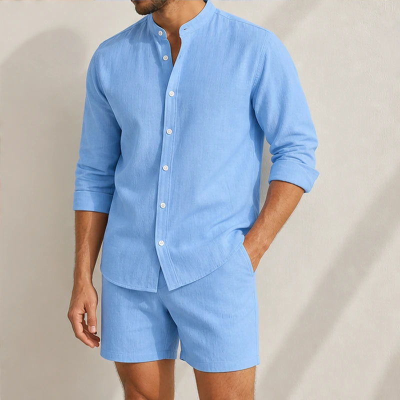 Bradford Relaxed Linen Shorts Set - Blue - shorts set - Brondals - Image 4