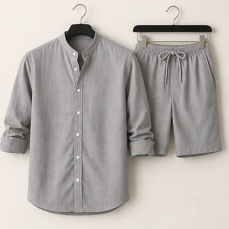 Bradford Relaxed Linen Shorts Set - Gray - Outfit Set - Brondals - Image 1