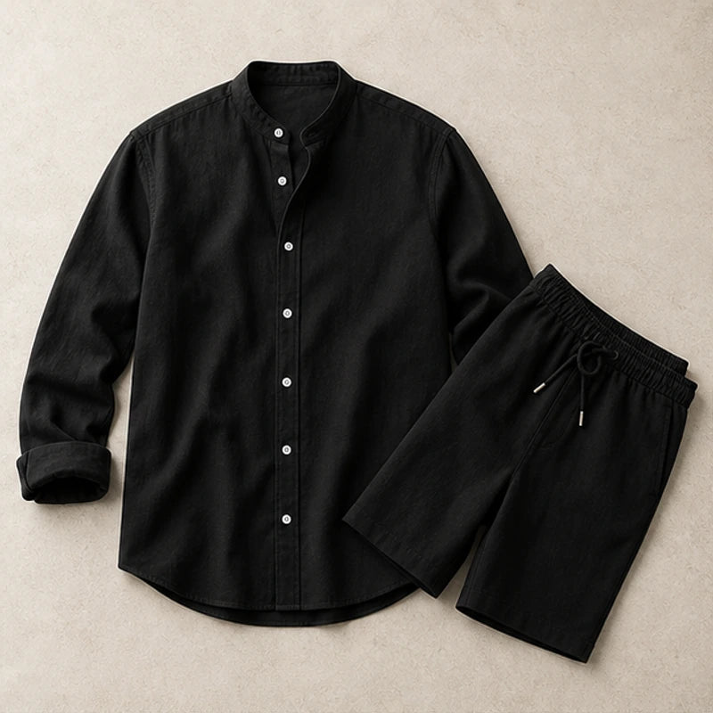 Bradford Relaxed Linen Shorts Set - Black - Outfit Set - Brondals - Image 1