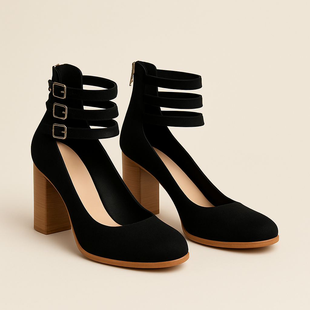 Maria Kline Triple-Strap Heels