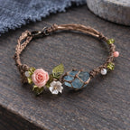 Bridget Braided Bracelet with Rough-Cut Stone and Flowers - Blue - Jewelry > Bracelets > Braided Bracelets - Brondals - Image 2