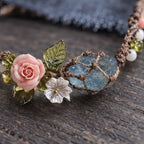 Bridget Braided Bracelet with Rough-Cut Stone and Flowers - Blue - jewelry - Brondals - Image 3