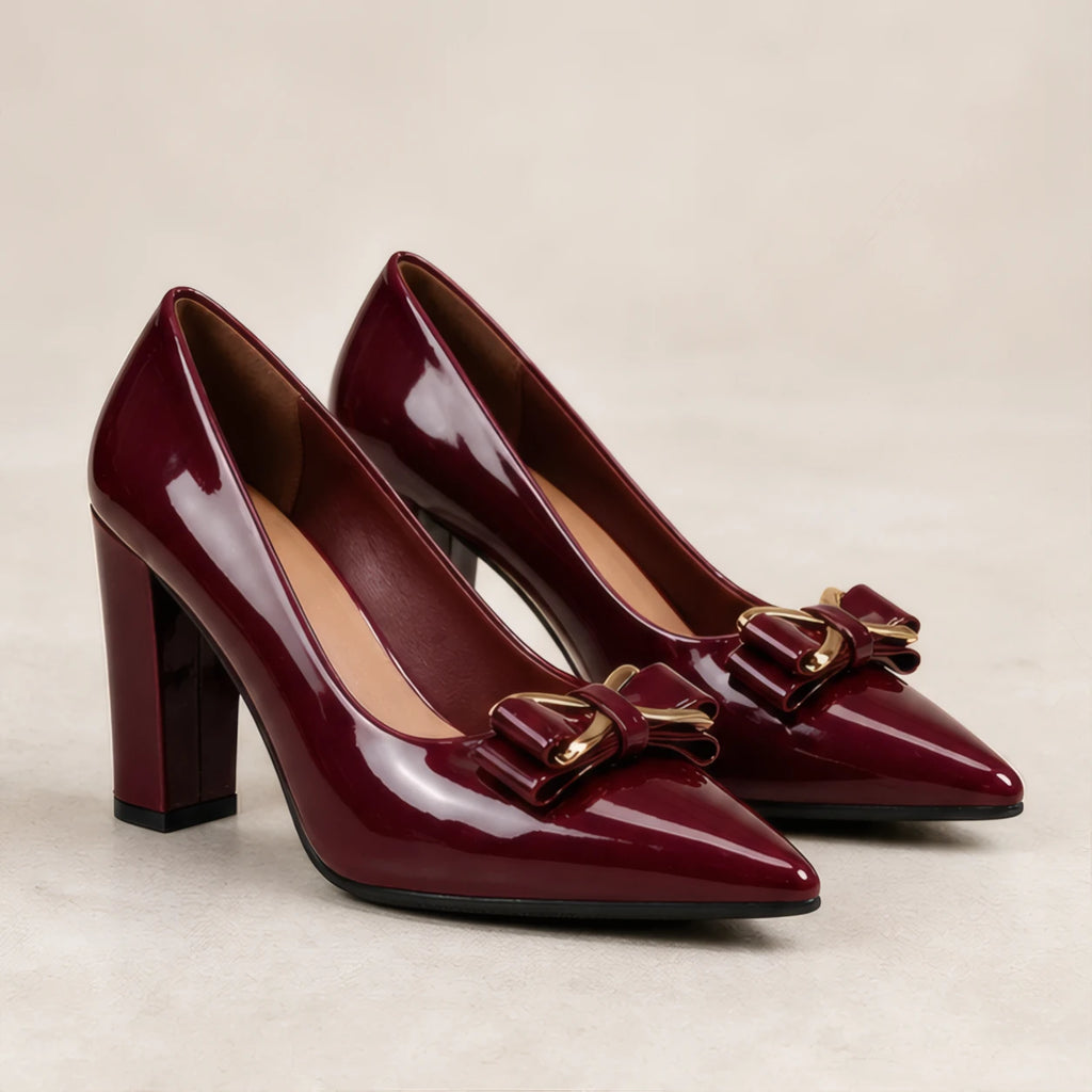 Briony Bow Pumps - Claret - Women's Footwear > Heels > Pointed-Toe Pumps - Brondals - Image 1