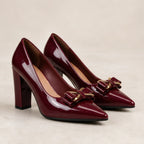 Briony Bow Pumps - Claret - Women's Footwear > Heels > Pointed-Toe Pumps - Brondals - Image 1
