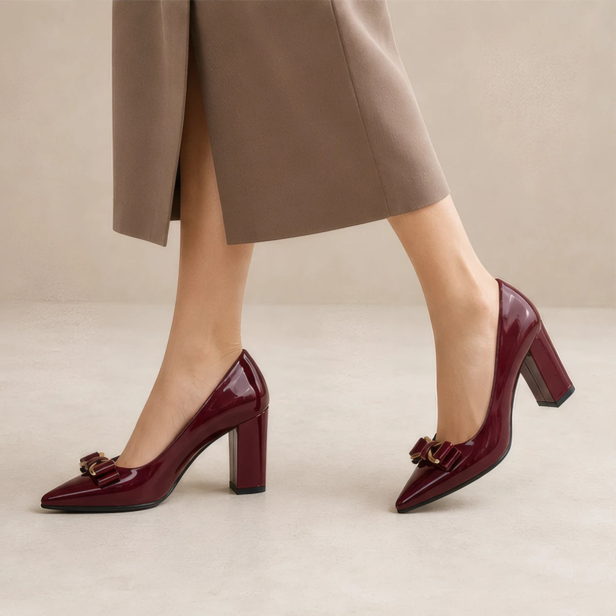 Briony Bow Pumps - Claret - Women's Footwear > Heels > Pointed-Toe Pumps - Brondals - Image 3