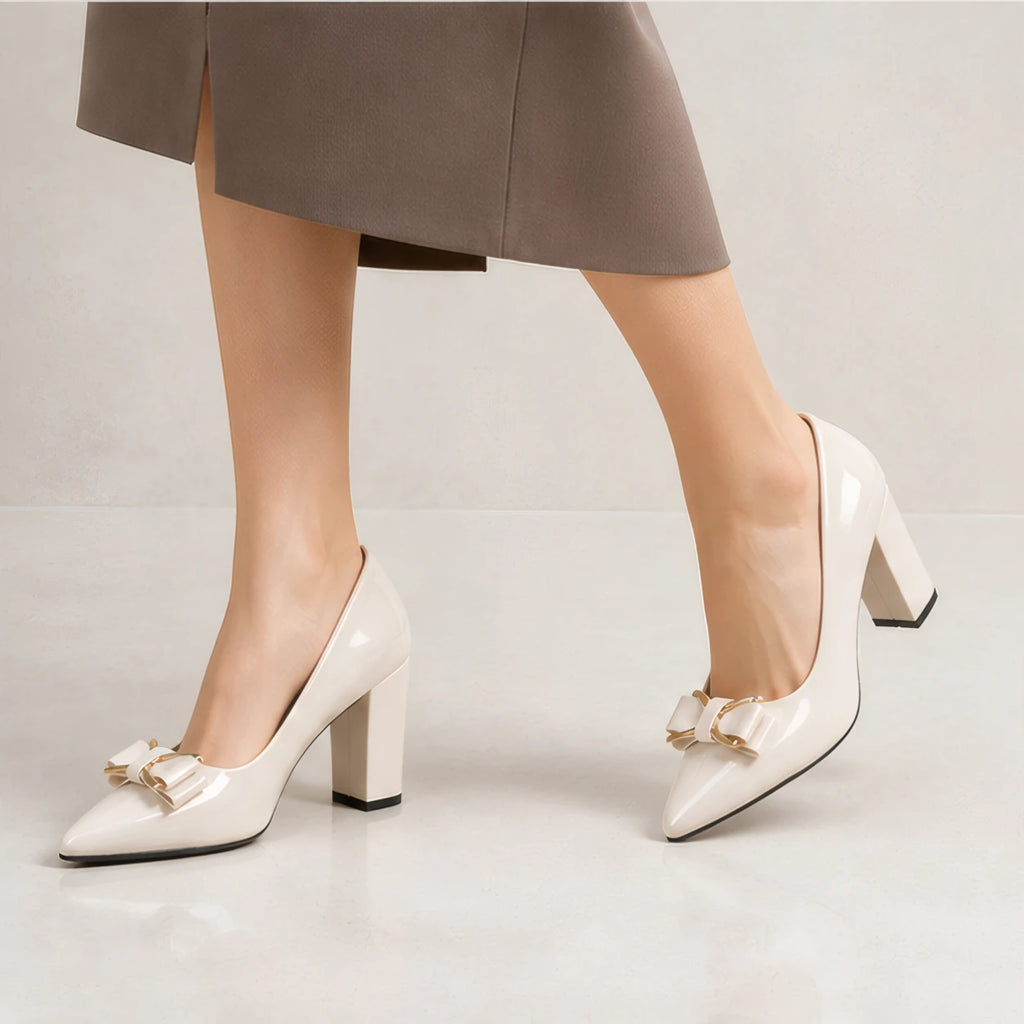 Briony Bow Pumps - Bone - Women's Footwear > Heels > Pointed-Toe Pumps - Brondals - Image 3