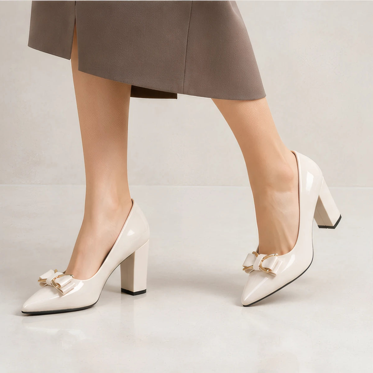Briony Bow Pumps - Bone - Women's Footwear > Heels > Pointed-Toe Pumps - Brondals - Image 3