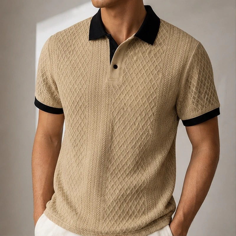 Bromley Textured Jacquard Polo - Khaki - men's polo - Brondals - Image 2