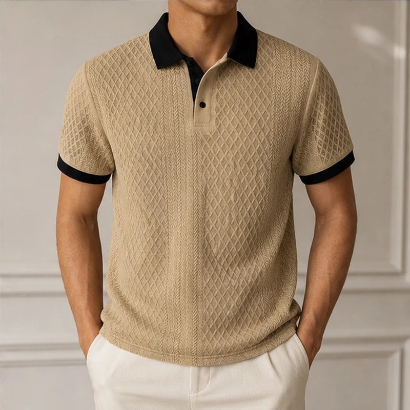 Bromley Textured Jacquard Polo - Khaki - jacquard knit - Brondals - Image 3