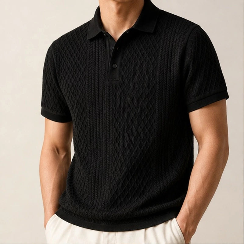 Bromley Textured Jacquard Polo - Black - men's polo - Brondals - Image 2