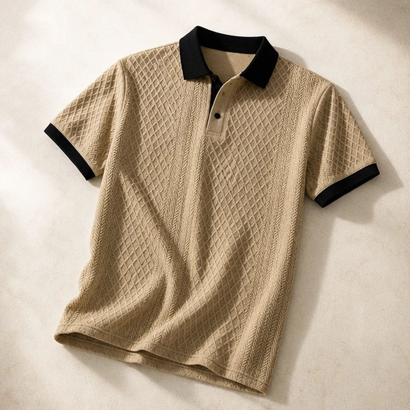 Bromley Textured Jacquard Polo - Khaki - Polo - Brondals - Image 1
