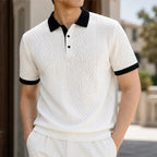 Bromley Textured Jacquard Polo - White - jacquard knit - Brondals - Image 3