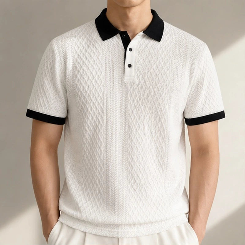 Bromley Textured Jacquard Polo - White - men's polo - Brondals - Image 2