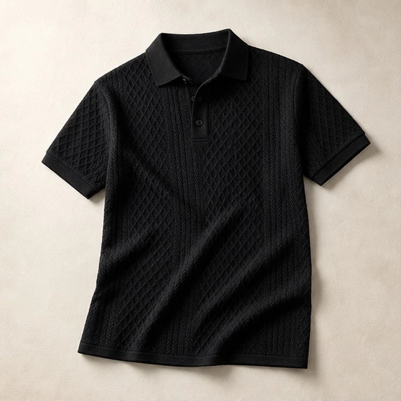 Bromley Textured Jacquard Polo - Black - Polo - Brondals - Image 1