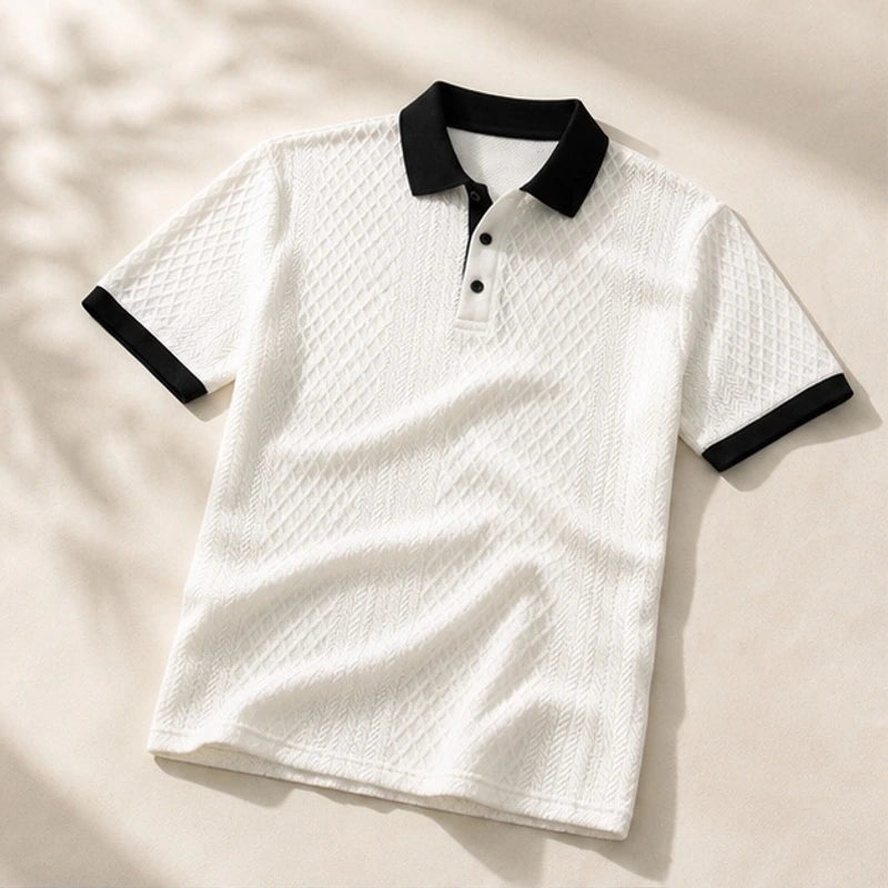 Bromley Textured Jacquard Polo - White - Polo - Brondals - Image 1