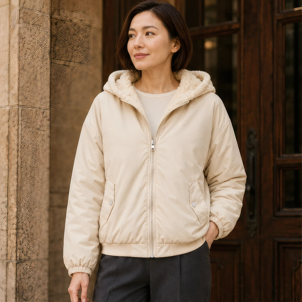 Bronte Women's Fleece-Lined Zip Jacket - Beige - Women's Clothing > Outerwear > Hooded Jackets - Brondals - Image 1