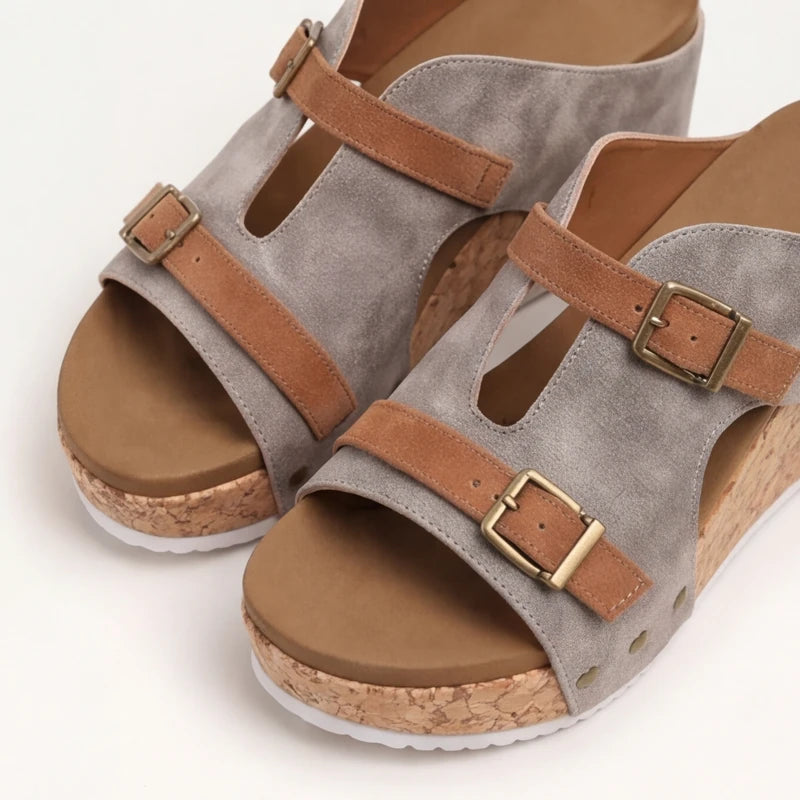 Mellina Platform Sandals - Gray - double buckle - Brondals - Image 6