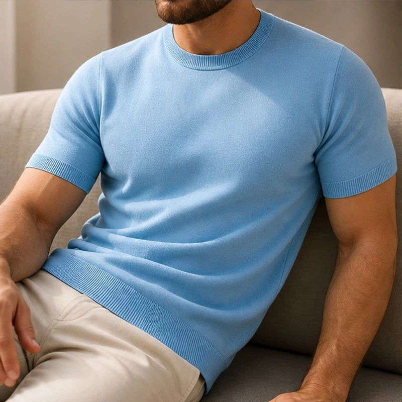 Callan Merino Cashmere T-Shirt - Blue - men's t-shirt - Brondals - Image 2