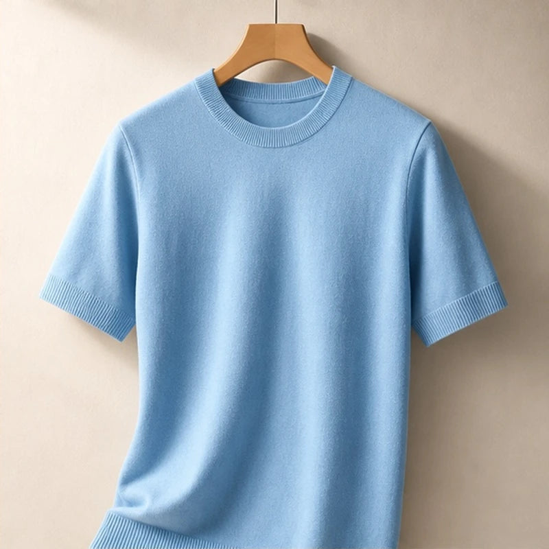 Callan Merino Cashmere T-Shirt - Blue - merino wool - Brondals - Image 3