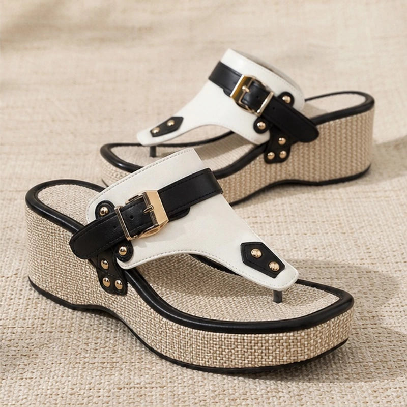 Candela Buckle Thong Sandal - White - Shoes - Brondals - Image 1