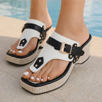 Candela Buckle Thong Sandal - White - woven platform - Brondals - Image 4