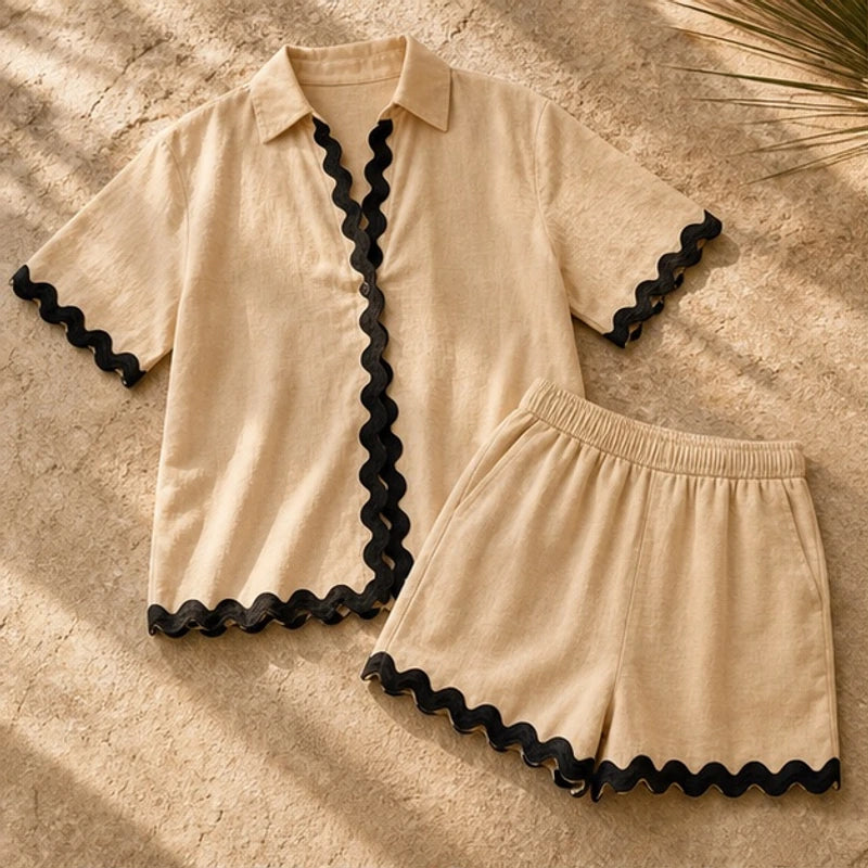 Carina Resort Shorts Set - Beige - Outfit Set - Brondals - Image 1