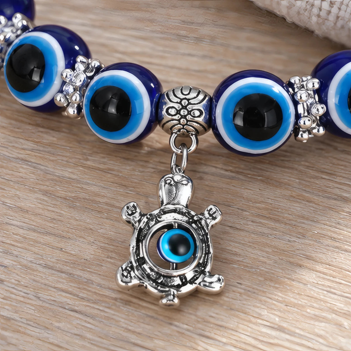 Carlotte Evil Eye Beaded Stretch Anklet with Charm - Turtle - jewelry - Brondals - Image 3