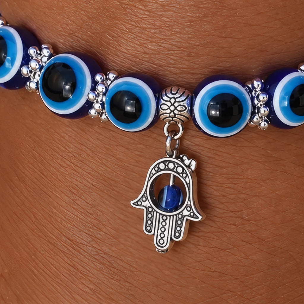 Carlotte Evil Eye Beaded Stretch Anklet with Charm - Hamsa - jewelry - Brondals - Image 3